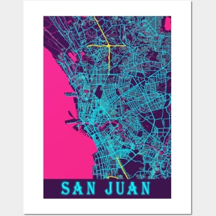 San Juan Neon City Map, San Juan Minimalist City Map Art Print Posters and Art